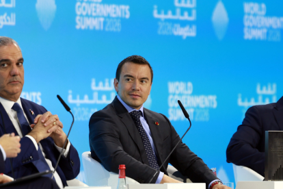 Daniel Noboa durante su intervención en el diálogo presidencial ‘El Próximo Capítulo de América Latina’, en el marco de la agenda oficial en Dubái, Emiratos Árabes Unidos.