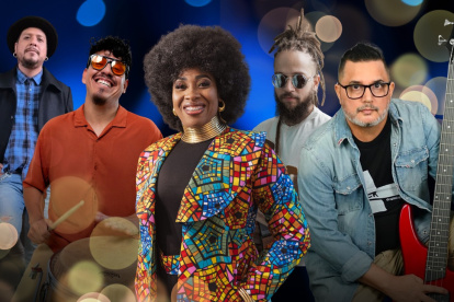 De izquierda a derecha, Nicolás Chang (guitarra), Raúl Chávez (percusión y coros), Nadia Jaramillo (voz), Noel Batista (tres cubano y voz) y Yaser Moro (bajo y coros) forman parte de La Cubanera XL, junto a Luis Abad (flauta traversa) y Andy Viteri (voz).