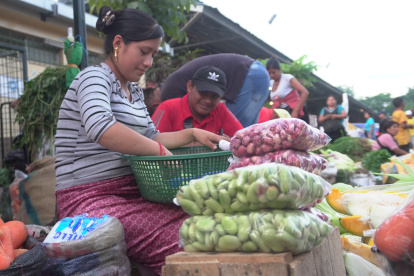Uno de los mercados de Ecuador donde se puede comprar el frejol tierno, esas fundas cuestan 1 dólar.