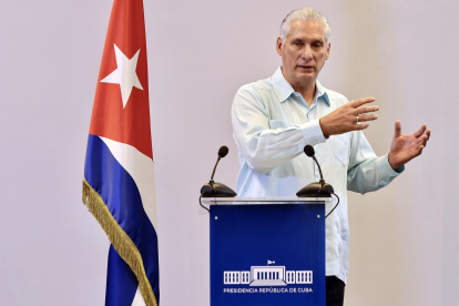 Presidente de Cuba, Miguel Díaz-Canel, hablando durante una conferencia de prensa en La Habana, Cuba, 13 de marzo de 2026.