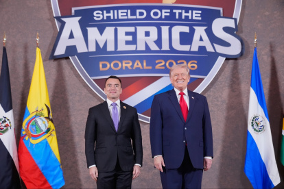 El presidente Daniel Noboa en un encuentro con el presidente de Estados Unidos, Donald Trump.