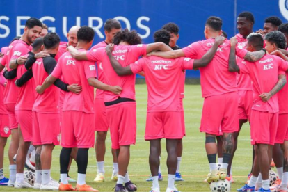 Jugadores de Independiente del Valle durante un entrenamiento.
