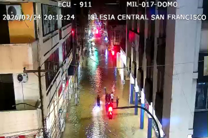Calles anegadas en Milagro, este 24 de febrero de 2026.