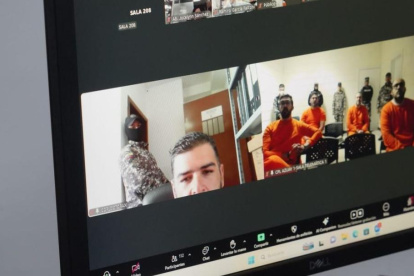 Aquiles Álvarez y otros procesados durante la audiencia de apelación de la prisión preventiva en el caso Goleada, este lunes 2 de marzo.