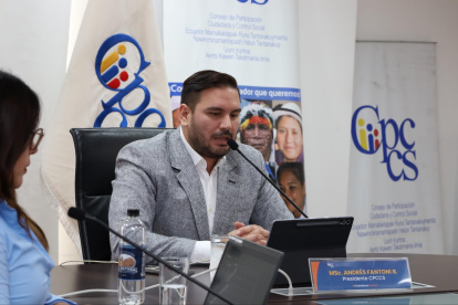 Andrés Fantoni, presidente del CPCCS, durante la sesión en la que se escuchó a la Veeduría Ciudadana.