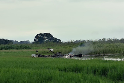 Una de las avionetas siniestradas cayó sobre una zona de cultivos en Puebloviejo, la mañana de este jueves 26 de marzo.
