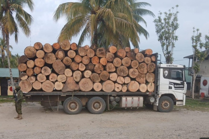 Militares decomisaron madera sin permisos en Taisha y neutralizaron una draga en el río Aguarico.