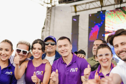 El presidente Daniel Noboa durante la campaña de las elecciones generales de 2025.