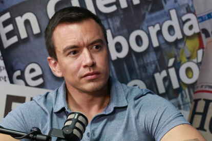 Daniel Noboa estuvo en Cuenca. Foto durante la entrevista en la ciudad.