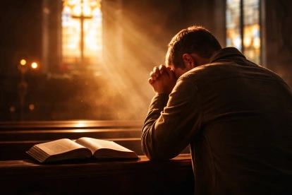 Un momento de oración y reflexión simboliza el arrepentimiento sincero y la búsqueda de perdón.