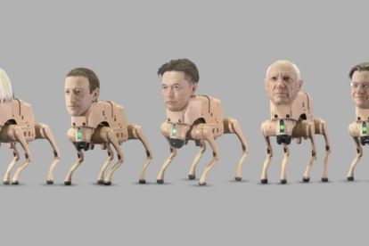 La obra de Beeple suele mezclar figuras del poder tecnológico con escenarios distópicos.