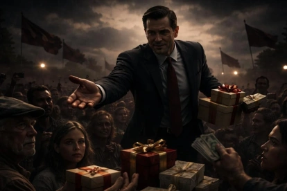 La manipulación política se refleja en la desconfianza y promesas vacías, mientras el poder se mantiene distante y superior.