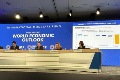 El FMI presentó este 14 de abril de 2026 las previsiones de crecimiento para 2026, en Wahington D. C., en Estados Unidos.