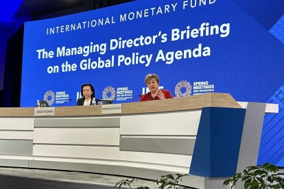 La directora gerente del Fondo Monetario Internacional (FMI), Kristalina Georgieva, ofreció una rueda de prensa este 15 de abril de 2026.