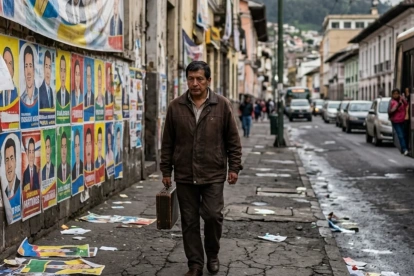 La imagen captura la saturación visual de afiches y el deseo de un cambio genuino en la clase política.