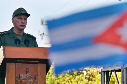 El presidente de Cuba, Miguel Díaz-Canel, en un acto por la conmemoración este jueves, en La Habana (Cuba).