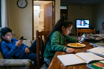 Imagen simbólica de niños, niñas y adolescentes, en Ecuador, que pasan horas en redes sociales, lo que les genera problemas de aprendizaje.