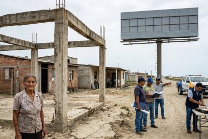 Una habitante de la zona costera de Ecuador contempla las estructuras que permanecen sin terminar años después del sismo.