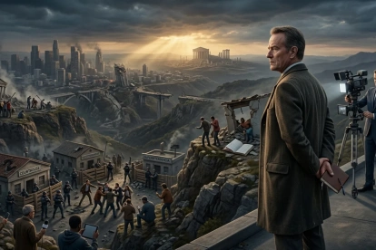 Un líder observa un horizonte dividido entre el colapso institucional y la promesa de un futuro sólido