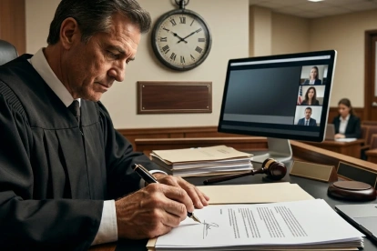 La firma de una sentencia en un despacho solitario simboliza el riesgo de perder la "inmediación procesal".
