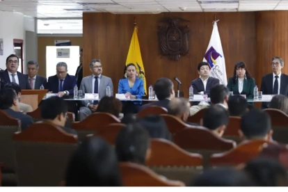 Los jueces de la Corte Constitucional, durante la rendición de cuentas, el 21 de abril del 2026.