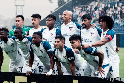 Jugadores de Liga de Quito previo a un partido de LigaPro.