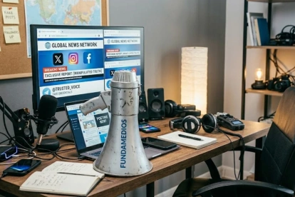 Imagen simbólica del anuncio de la declaración de Fundamedios.