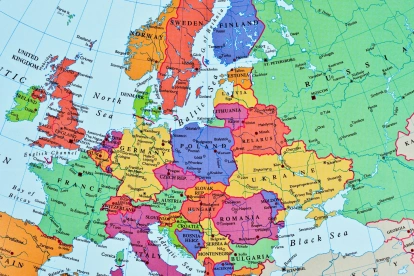 Mapa de Europa utilizado como referencia para analizar el contexto geopolítico y las tensiones en el continente.