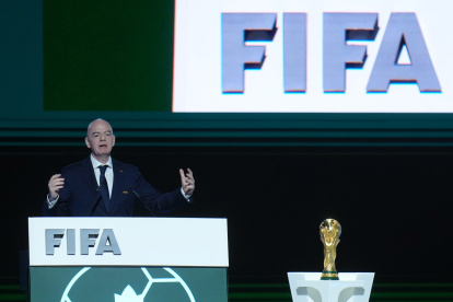 El presidente de la FIFA, Gianni Infantino, durante el congreso # 76 del organismo en Vancouver, Canada.