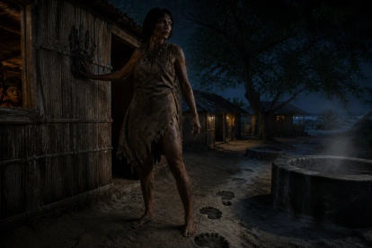 La figura de “La Mujer Grandota” acecha la noche en una recreación visual de la leyenda de Santa Elena.