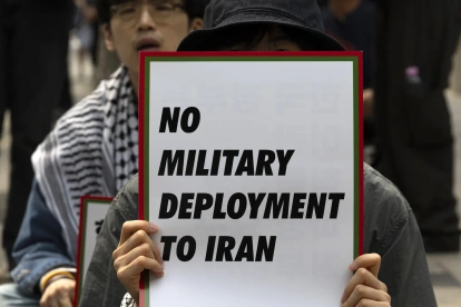 Protestas en Corea del Sur por la guerra en Irán.