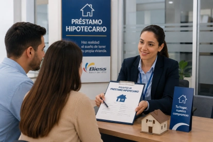 Referencial. Clientes consultan sobre préstamos hipotecarios en el Biess.