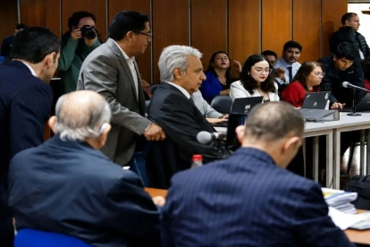El expresidente Lenín Moreno durante la audiencia judicial del caso Sinohydro, en el que es investigado junto a otros procesados por presunta corrupción.