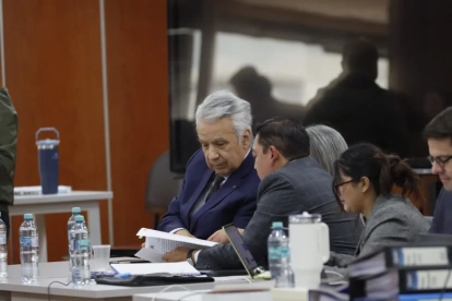 Lenín Moreno durante la segunda jornada del juicio del caso Sinohydro en la Corte Nacional de Justicia, donde continuó la presentación de testimonios sobre la adjudicación de Coca Codo Sinclair.