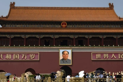 Medidas de seguridad en la Plaza de Tiananmen antes de la llegada del presidente de los Estados Unidos, Donald Trump, a la capital china.