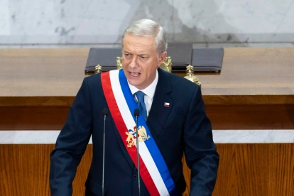 El presidente de Chile, José Antonio Kast, este 1 de junio, durante su primer discurso sobre el estado del país, ante el Parlamento, en Valparaíso (Chile).