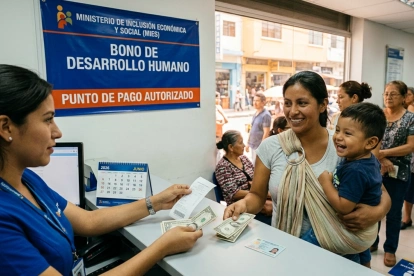 Entrega del Bono de Desarrollo Humano en un punto autorizado del MIES, junio de 2026.
