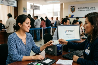 Referencial. Usuarios reciben sus cédulas en las oficinas del Registro Civil, tras la normalización del sistema