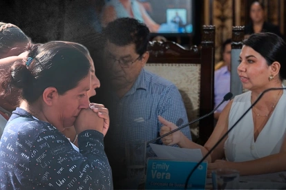 Durante la sesión del Concejo Cantonal, Emily Vera exigió justicia y respuestas para las familias de los ocho jóvenes.
