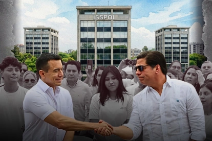 Imagen del superintendente de Compañías, Luis Cabezas-Klaere, y el presidente Daniel Noboa, quienes participaron de un evento institucional, meses atrás, usada para elaborar collage.