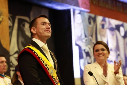 Daniel Noboa y María José Pinto en el evento de Informe a la Nación del 24 de mayo de 2026.