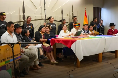 Integrantes de organizaciones indígenas rechazan el desalojo denunciado en la comunidad ancestral Tzawata Ila Chukapi, en Napo.