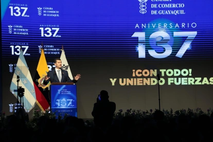 Miguel Ángel González, presidente de la Cámara de Comercio de Guayaquil, en el discurso por los 137 años del gremio.