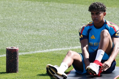 Lamine Yamal, el pasado sábado en un entrenamiento con España.