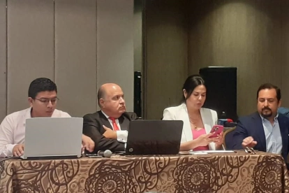 De la izquierda: Cristopher Barberán Torres, hijo del exgerente de Electroguayas, Manuel Barberán; Carlos Ortiz, exsubgerente de Producción de Celec, Karla Saud y José Walther Manrique, lobistas de Progen.