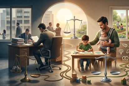 Una representación visual que contrasta el modelo de trabajo tradicional con la integración de la vida familiar