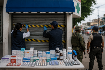 Imagen generada por IA en torno al control de Arcsa que deja una farmacia clausurada.