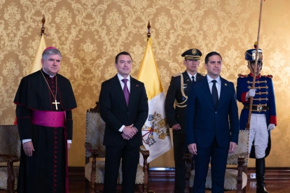 Daniel Noboa recibe las cartas credenciales de monseñor Dagoberto Campos Salas como nuevo nuncio apostólico en Ecuador.