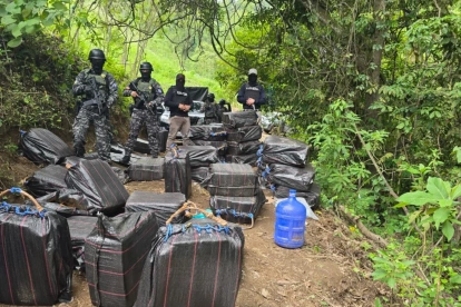 Lagentes localizaron un centro de acopio temporal donde se hallaron 50 bultos con cientos de paquetes rectangulares de cocaína.