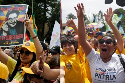 Combo de fotografías de archivo de los seguidores de los candidatos a la Presidencia de Colombia, Iván Cepeda y Abelardo de la Espriella.